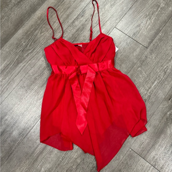 SALE 🍒🤍FREDERICKS of Hollywood red satin sheer babydoll lingerie ♥️ - Picture 2 of 9